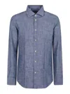 Eleventy Lightweight Denim French Collar Shirt In Blue