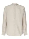 Eleventy Linen Mandarin Collar Shirt In Beige