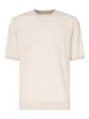 Eleventy Sand Knit Round Neck Short-sleeved Shirt In Beige