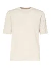 Eleventy Sand Knit Round Neck Short-sleeved Shirt In Beige