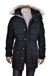 Eleventy Camo Nylon-wool Coat W/ Removable Coyote Fur Trim Hood In Blue