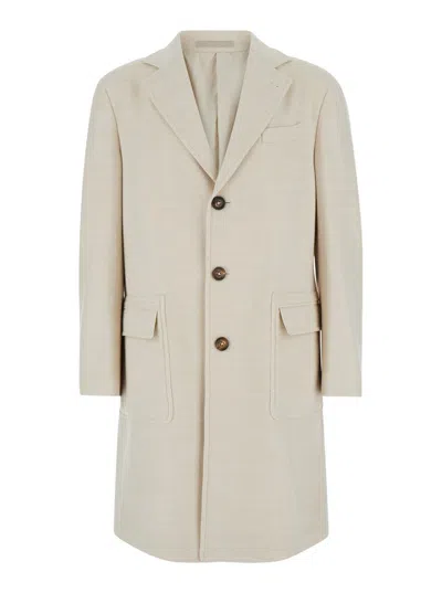 ELEVENTY WHITE SINGLE-BREASTED COAT WITH NOTCHED REVERS IN WOOL MAN