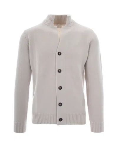 Eleventy Off White Knitted Cardigan In Animal Print