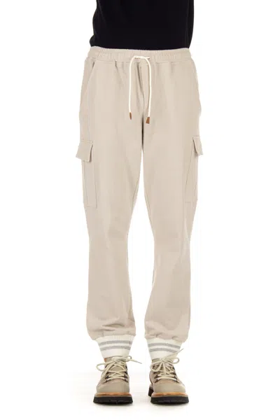 Eleventy Cargo-style Sweatpants With Cashmere Accents And Adjustable Fit In Beige