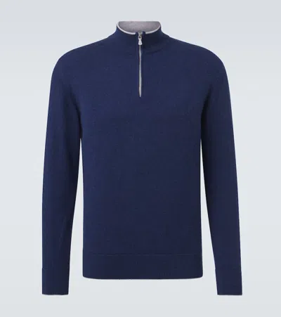 Eleventy Cashmere Half-zip Sweater In Blue
