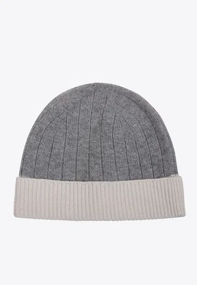 Eleventy Cashmere Knitted Turn-up Beanie In Gray