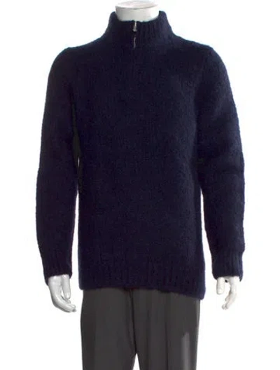 Pre-owned Eleventy Cashmere Mock Neck Pullover In Blue