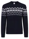 Eleventy Mens Blu Grigio E Bianco Fairisle Crewneck Silk-cashmere Blend Jumper In Blue