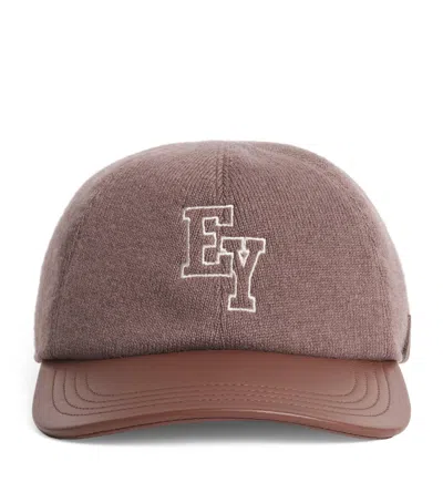 Eleventy Cashmere Wool-lined Embroidered Baseball Cap In Brown