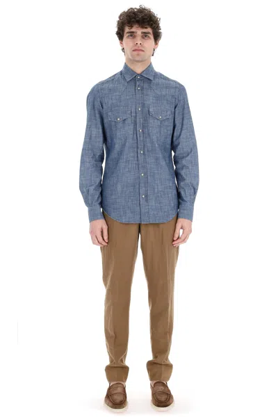 Eleventy Casual Denim Shirt For Men In Blue