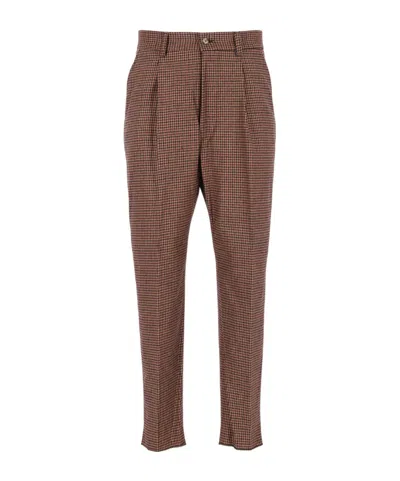 Eleventy Houndstooth-pattern Pleated Trousers In Brown