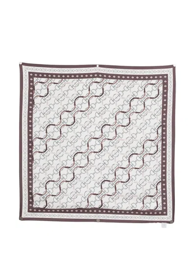 Eleventy Chain-print Silk Scarf In White