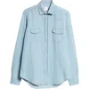 Eleventy Chambray Snap-up Western Shirt In Sky Blue