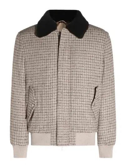 Eleventy Checked-pattern Shearling-collar Jacket In Multi