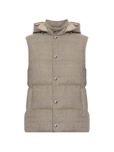 Eleventy Check Padded Gilet In Gold