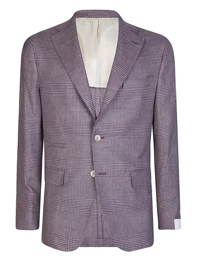 Eleventy Check Single-breasted Blazer In Purple