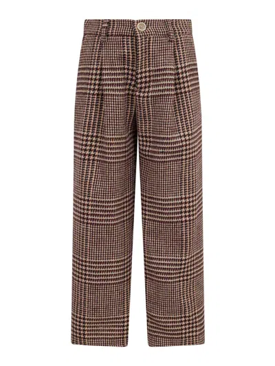 Eleventy Kids' Checked Trousers In Brown