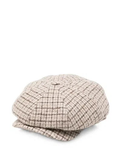 Eleventy Check-pattern Baker-boy Cap In Neutral
