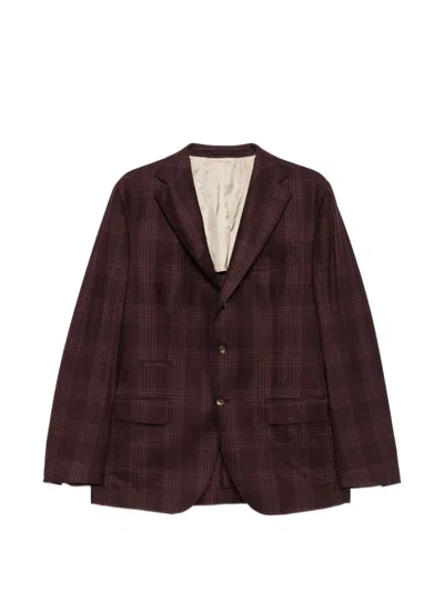 Eleventy Check-pattern Notched-lapels Blazer In Burgundy