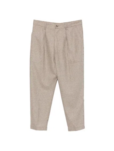 Eleventy Check-pattern Pleated Trousers In Brown