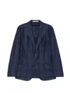 Eleventy Check-pattern Single-breasted Jacket In Blue