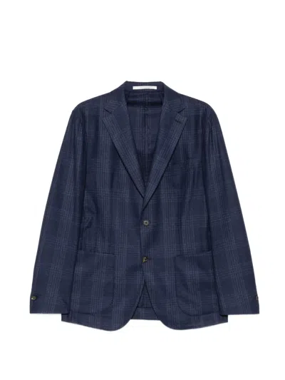 Eleventy Check-pattern Single-breasted Jacket In Blue