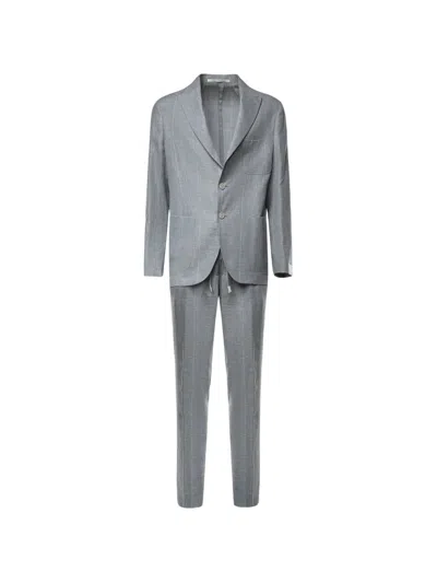 Eleventy Check-pattern Single-breasted Suit In Gray