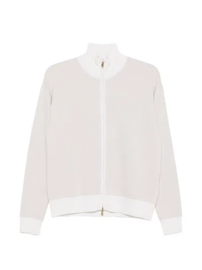 Eleventy Chevron-knit Zip-up Cardigan In Neutral