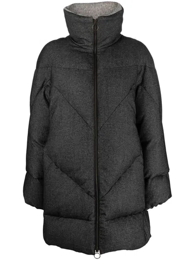 Eleventy Chevron-stitched High Duster Jacket With Alpaca Blend In Black