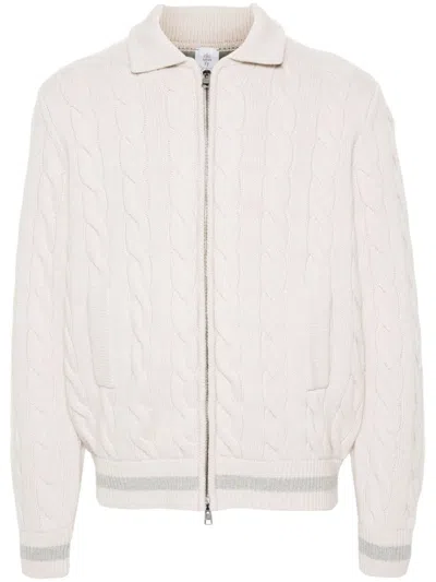 Eleventy Chunky Cable-knit Zip Up Cardigan In White