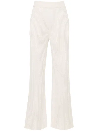 Eleventy Chunky-ribbed Wool-cashmere Trousers In Neutral