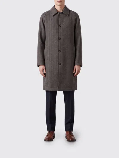 Eleventy Herringbone Cashmere Coat In Brown