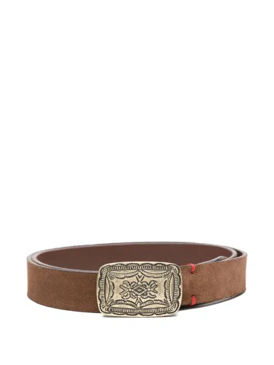 Eleventy Cocoa Engraved Buckle Belt In Brown