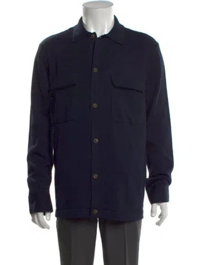 Pre-owned Eleventy Collar Long Sleeve Cardigan In Blue