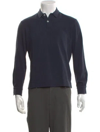 Pre-owned Eleventy Collar Long Sleeve Polo Shirt In Blue