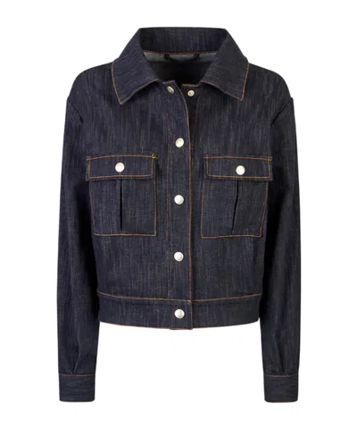 Eleventy Collared Long-sleeved Casual Jacket In Blue