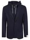 Eleventy Contemporary Single-breasted Jacket With Integrated Hood In Blue