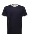 Eleventy Men Black Crewneck T-shirt With Layered Collar In Cotton Man In Black