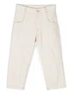 Eleventy Contrast-stitching Cotton Trousers In Neutrals