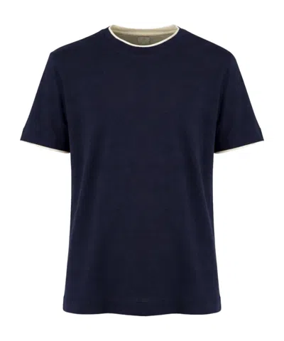 Eleventy Contrast Trim Short Sleeve T-shirt In Blue
