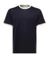 Eleventy Men Black Crewneck T-shirt With Layered Collar In Cotton Man In Black