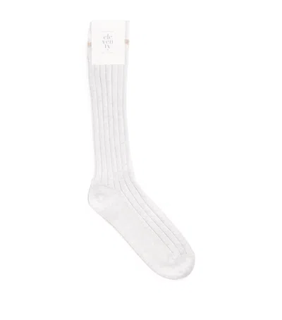 Eleventy Contrasting Double Stripe Socks In White