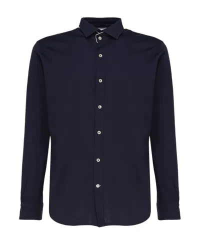 Eleventy Contrasting-trim Cotton Shirt In Blue