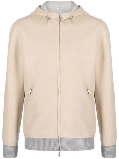 Eleventy Contrasting-trim Wool Hooded Jacket In Neutrals