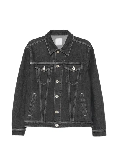 Eleventy Contrast-stitch Denim Jacket In Black