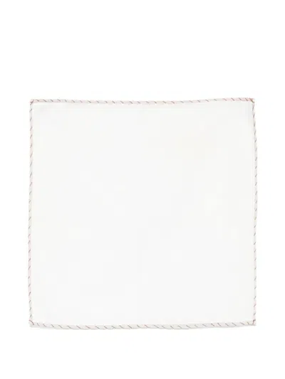 Eleventy Contrast-stitch Pocket Square In White