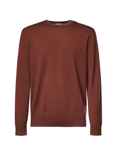 Eleventy Contrast-trim Crew-neck Sweater In Brown