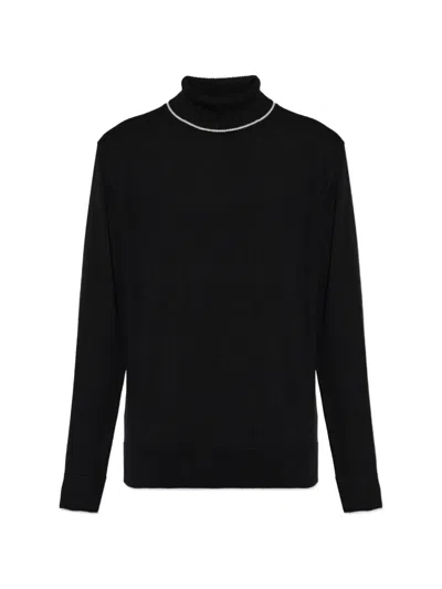 Eleventy Contrast-trim Roll-neck Sweater In Black