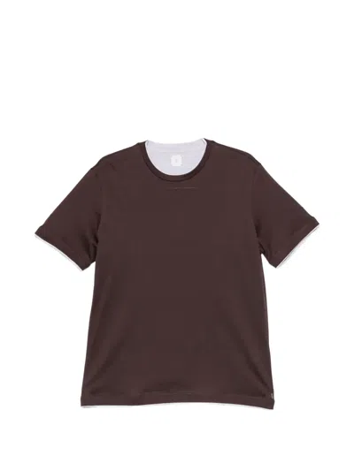 Eleventy Contrast-trim T-shirt In Brown