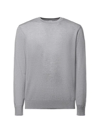 Eleventy Contrast-trim Wool Fine-knit Top In Gray